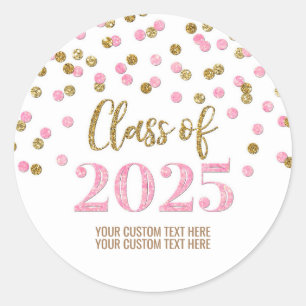 Sticker Rond Gold Rose Confetti Graduation 2025