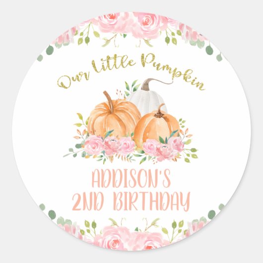 Sticker Rond Gold rose Floral Citrouille fête d'anniversaire Fa (Devant)