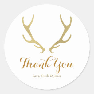 Sticker Rond Gold Rustic Deer Antlers Woodsy Wedding Favor