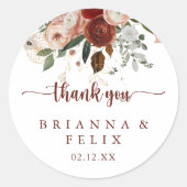 Sticker Rond Gold Rustic Floral Merci mariage Faveur (Devant)