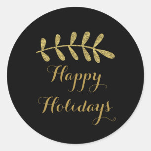 Sticker Rond Gold Rustic Leaf Élégant Simple Black Fall