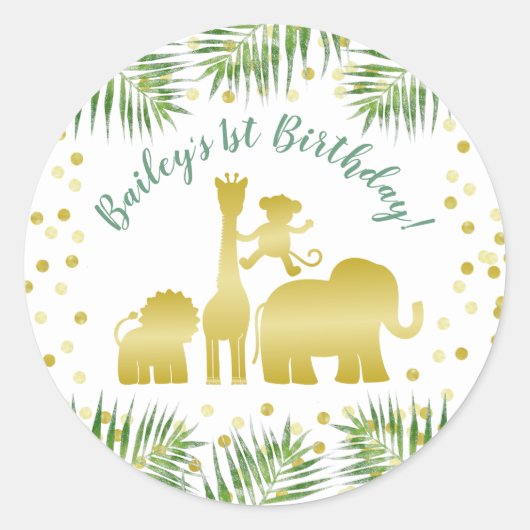 Sticker Rond Gold Safari Wild One Animaux Anniversaire (Devant)