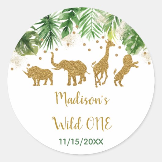 Sticker Rond Gold Safari Wild One Premier Anniversaire (Devant)