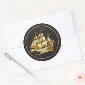 Sticker Rond Gold Sailboat Nautical (Enveloppe)