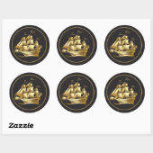 Sticker Rond Gold Sailboat Nautical (Feuille)