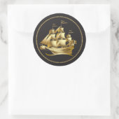 Sticker Rond Gold Sailboat Nautical (Sac)