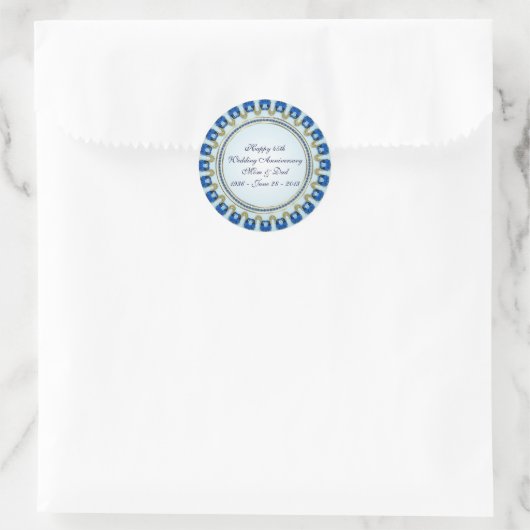 Sticker Rond Gold Sapphire Bleu 45e anniversaire Mariage (Sac)