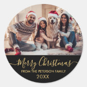 Sticker Rond Gold Script Black Family Photo Joyeux Noël (Devant)