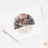 Sticker Rond Gold Script White Family Photo Joyeuses Fêtes (Enveloppe)
