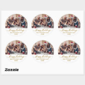 Sticker Rond Gold Script White Family Photo Joyeuses Fêtes (Feuille)