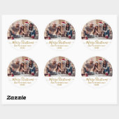 Sticker Rond Gold Script White Family Photo Joyeux Noël (Feuille)