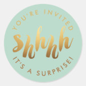 Sticker Rond Gold Shh Surprise Anniversaire (Devant)