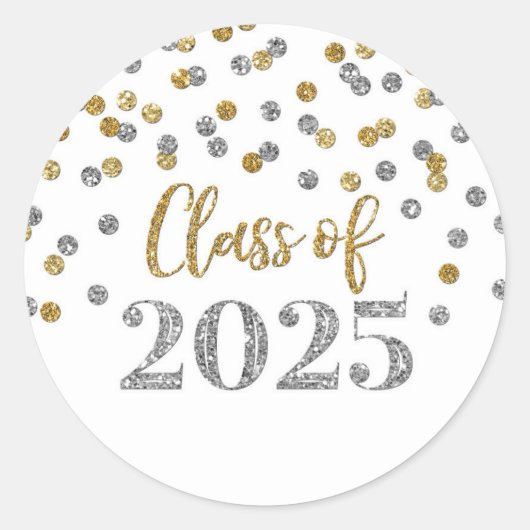 Sticker Rond Gold Silver Confetti Graduation 2025 (Devant)