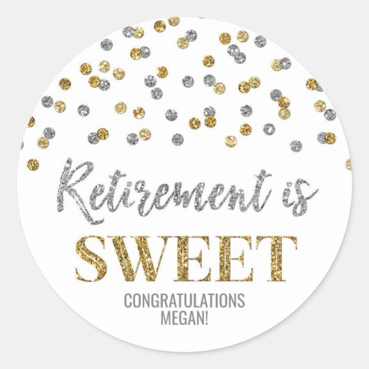 Sticker Rond Gold Silver Confetti Retraite est doux (Devant)