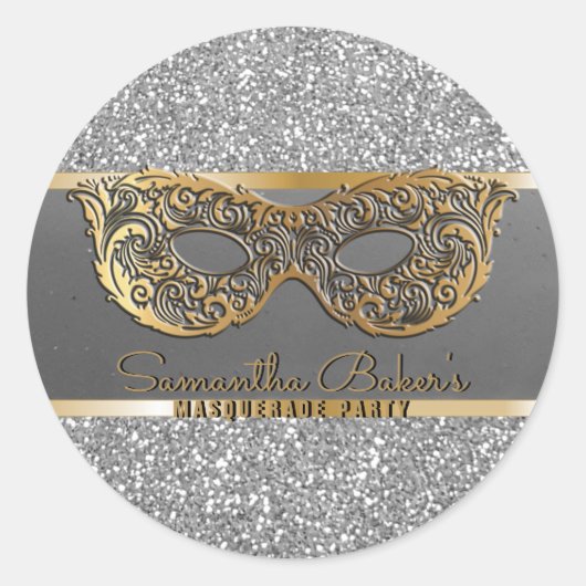 Sticker Rond Gold Silver Parties scintillant Masquerade fête An (Devant)