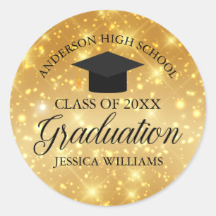 Sticker Rond Gold Sparkle Graduation Classe chic de 2023 Custom