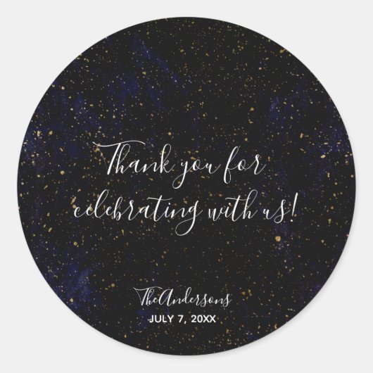 Sticker Rond Gold Splatter Moderne Chic Purple Bleu Cosmique Fa (Devant)
