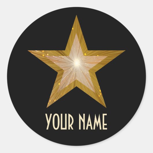 Sticker Rond Gold Star 'Nom' collant rond noir (Devant)