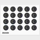 Sticker Rond Gold Stars Night Celestial Sunburst Moon Mariage (Feuille)