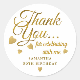 Sticker Rond Gold Thank You For Celebrating With Me 50 Birthday