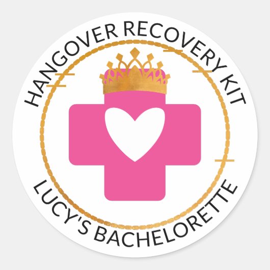 Sticker Rond Gold Tiara Pink Bachelorette Hangover Recovery Kit (Devant)