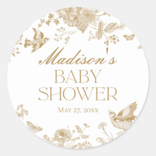 Sticker Rond Gold Toile De Jouy Vintage Floral Baby shower Favo