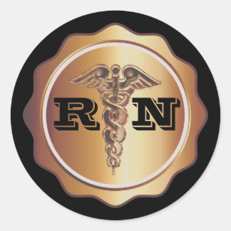 Sticker Rond Gold Tone Caduceus RN Nurse | MÉDICALE