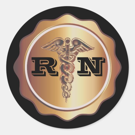 Sticker Rond Gold Tone Caduceus RN Nurse | MÉDICALE (Devant)