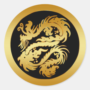 STICKER ROND GOLD TRIBAL DRAGON