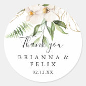Sticker Rond Gold Tropical Foliage Merci mariage Faveur (Devant)