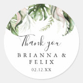 Sticker Rond Gold Tropical Greenery Merci Mariage Faveur (Devant)