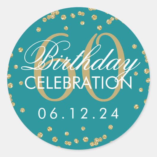 Sticker Rond Gold Turquoise 60e anniversaire Faux Parties scint (Devant)