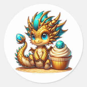 Sticker Rond Gold Turquoise Dragon Boy's Birthday