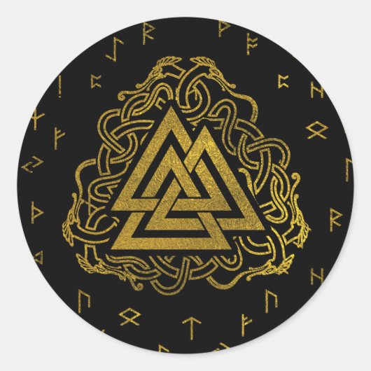 Sticker Rond Gold Valknut Symbole de Runes Pattern (Devant)