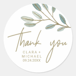 Sticker Rond Gold Veine Eucalyptus Merci Faveur de mariage