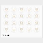 Sticker Rond Gold White Crest Moderne Monogramme Mariage (Feuille)