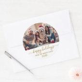 Sticker Rond Gold White Script Famille Photo Joyeux Vacances (Enveloppe)