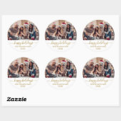 Sticker Rond Gold White Script Famille Photo Joyeux Vacances (Feuille)
