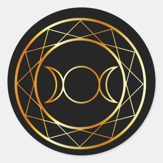 Sticker Rond Gold Wiccan symbole Triple Goddess (Devant)