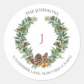 Sticker Rond Gold Winter Greenery Wreath Monogramme Classic Rou (Devant)