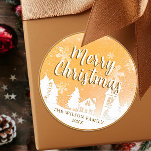 Sticker Rond Gold Winter Wonderland Joyeux Noël Classic R
