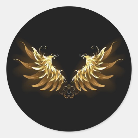 Sticker Rond Golden Angel Wings on Black background (Devant)