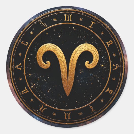 Sticker Rond Golden Aries Zodiac Wheel Symbol (Devant)