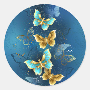 Sticker Rond Golden butterflies