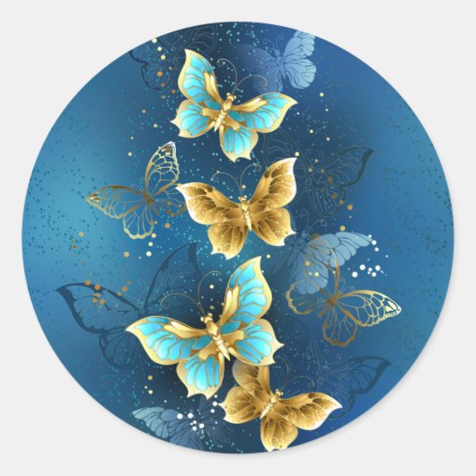 Sticker Rond Golden butterflies (Devant)