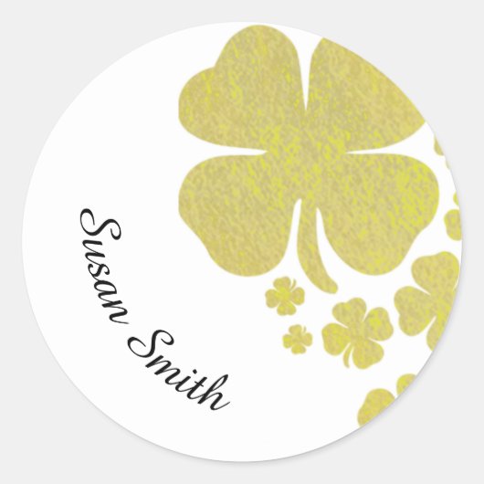 Sticker Rond Golden Clover Shamrock Elegant Faux Gold (Devant)