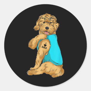 Sticker Rond Golden Doodle I Love Dad Tattoo Apparel, Dog Dad G