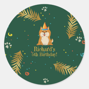 Sticker Rond Golden Green Chien Chien Chien de Chien de Chien d