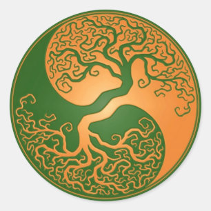 Sticker Rond Golden Green Yin Yang Tree