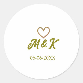Sticker Rond Golden heart wedding couple name letter modern 